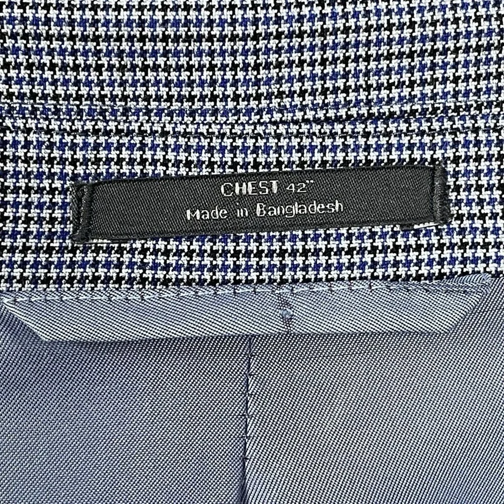 Marks & Spencer Blue Houndstooth Easy Care 2 Button Vented Sports Blazer Size 44